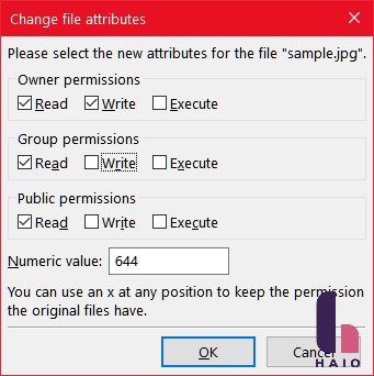 تغییر سطح دسترسی فایل در filezilla