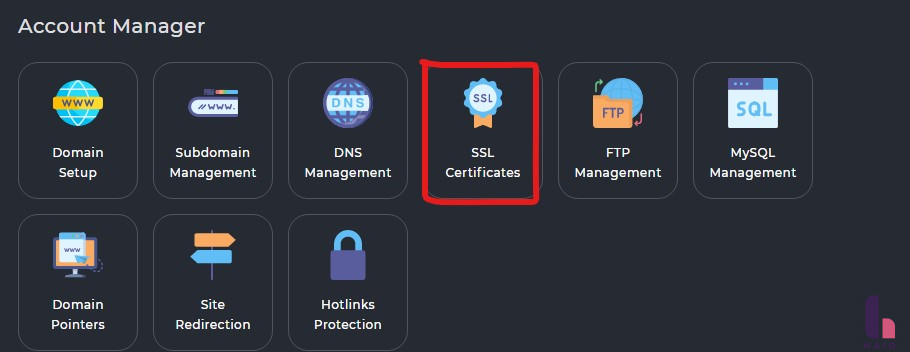 گزینه SSL Certificates در هاست دایرکت ادمین